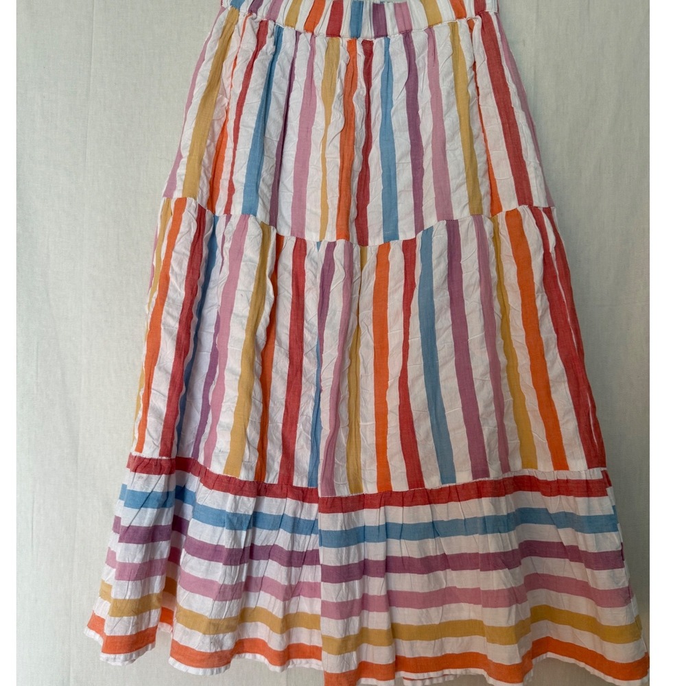 dRA Los Angeles Multi Stripe Tiered Midi Skirt Medium Boho Rainbow Cotton Boho